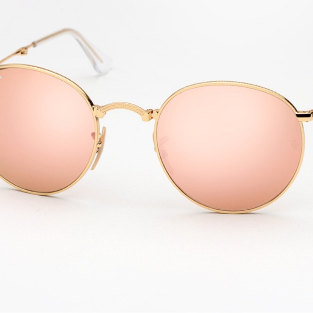 Ray Ban Rose Gold Round Metal Folding Sunglasses